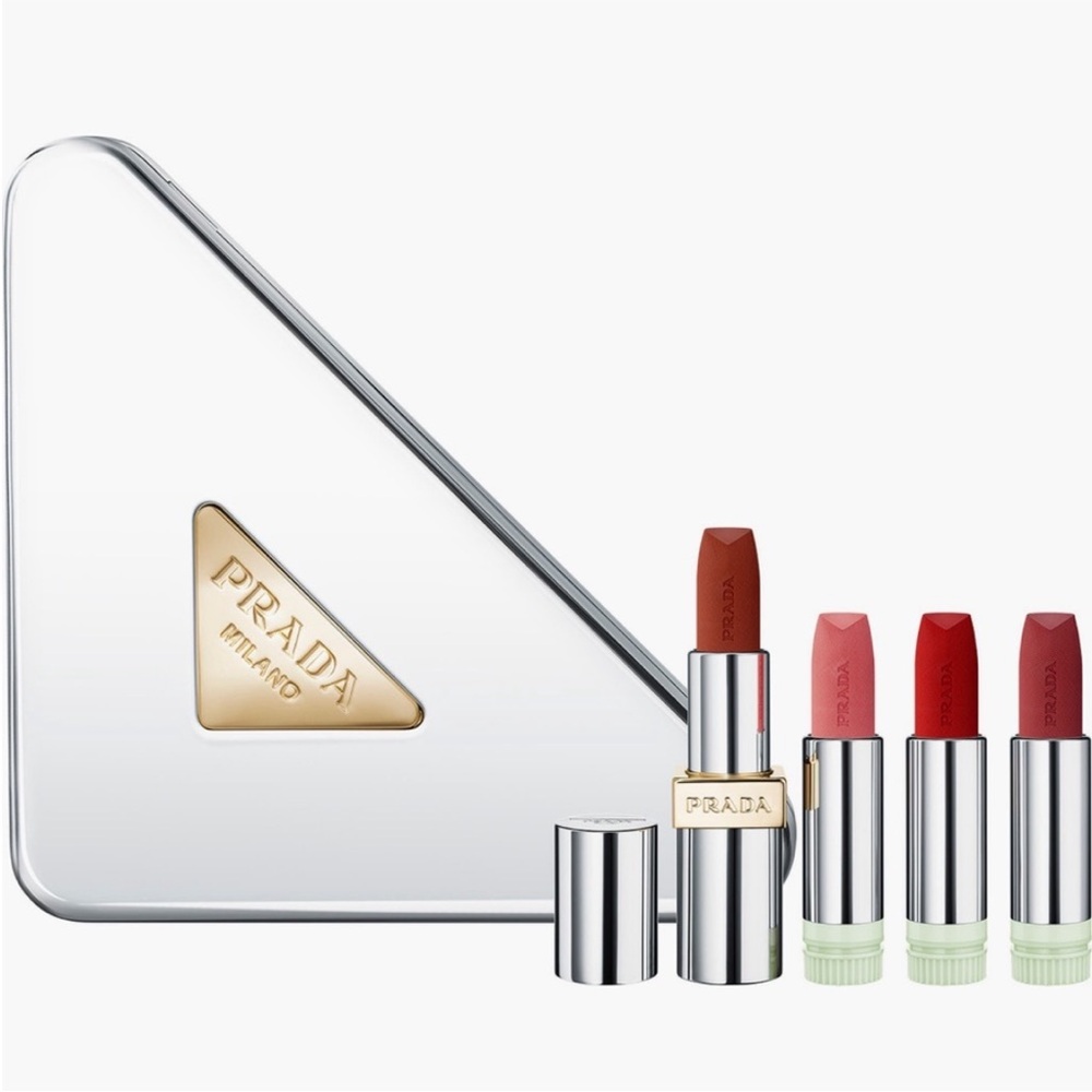 Prada Red and Pink Lipstick Collection Sleek Luxury Makeup